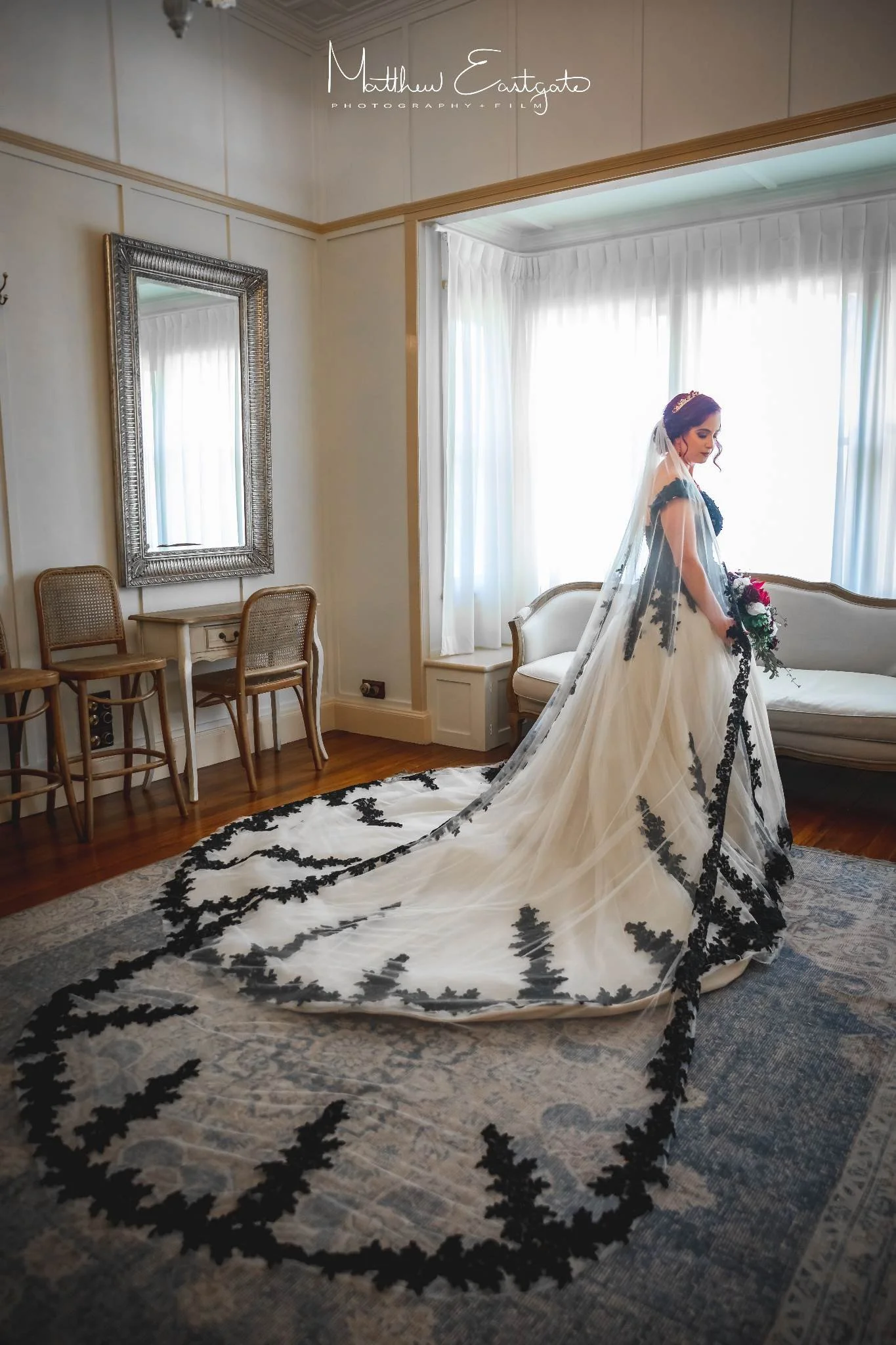 Black and top champagne wedding dress